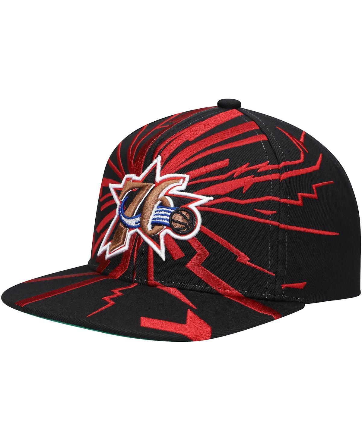 Mens Mitchell & Ness Black Philadelphia 76ers Hardwood Classics Earthquake Snapback Hat Product Image