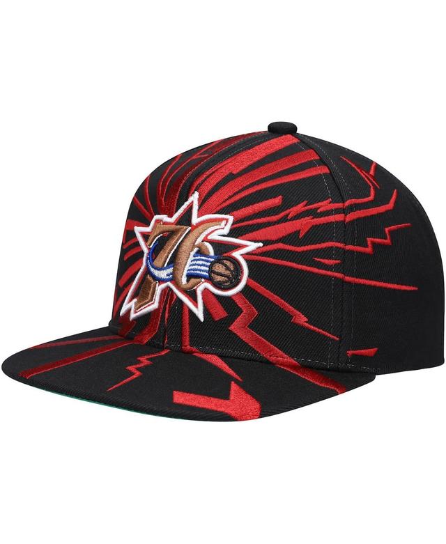 Mens Mitchell & Ness Black Philadelphia 76ers Hardwood Classics Earthquake Snapback Hat Product Image