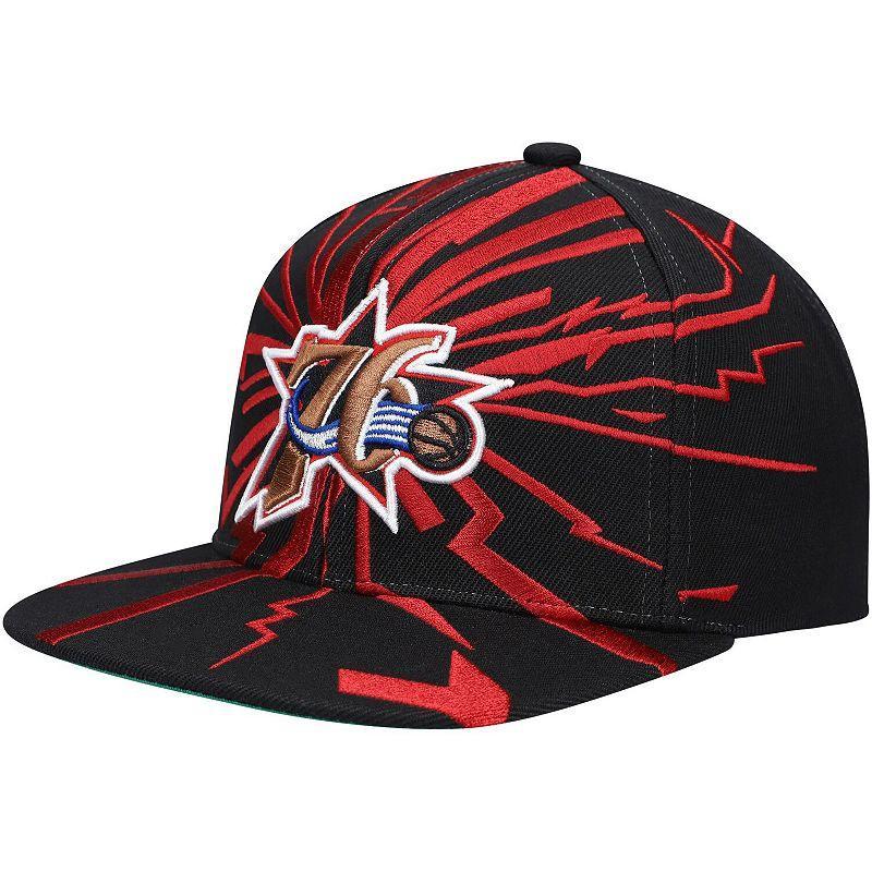 Mens Mitchell & Ness Black Philadelphia 76ers Hardwood Classics Earthquake Snapback Hat Product Image