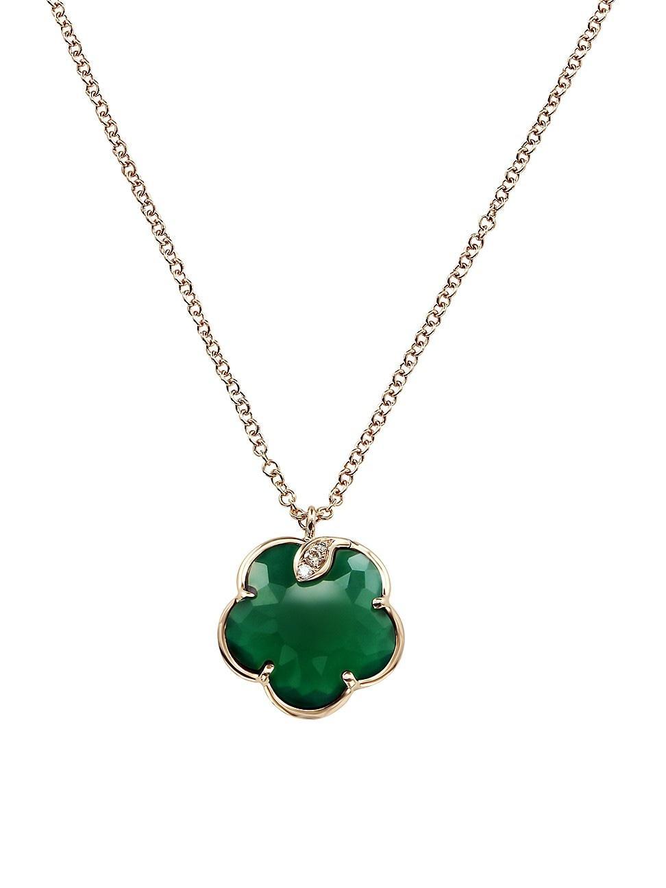 Womens Petit Joli 18K Rose Gold, Green Agate, & Diamond Flower Pendant Necklace Product Image