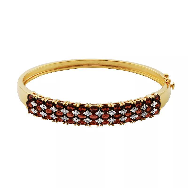 18k Gold Over Silver Genuine Garnet & Diamond Accent Bangle Bracelet, Womens Gold Tone Product Image