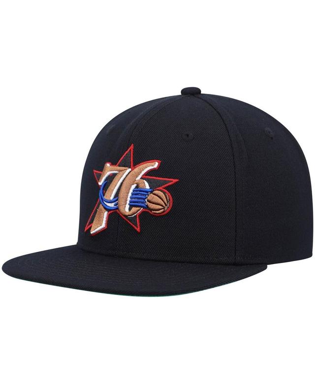 Mens Mitchell & Ness Black Philadelphia 76Ers Hardwood Classics Team Ground 2.0 Snapback Hat Product Image