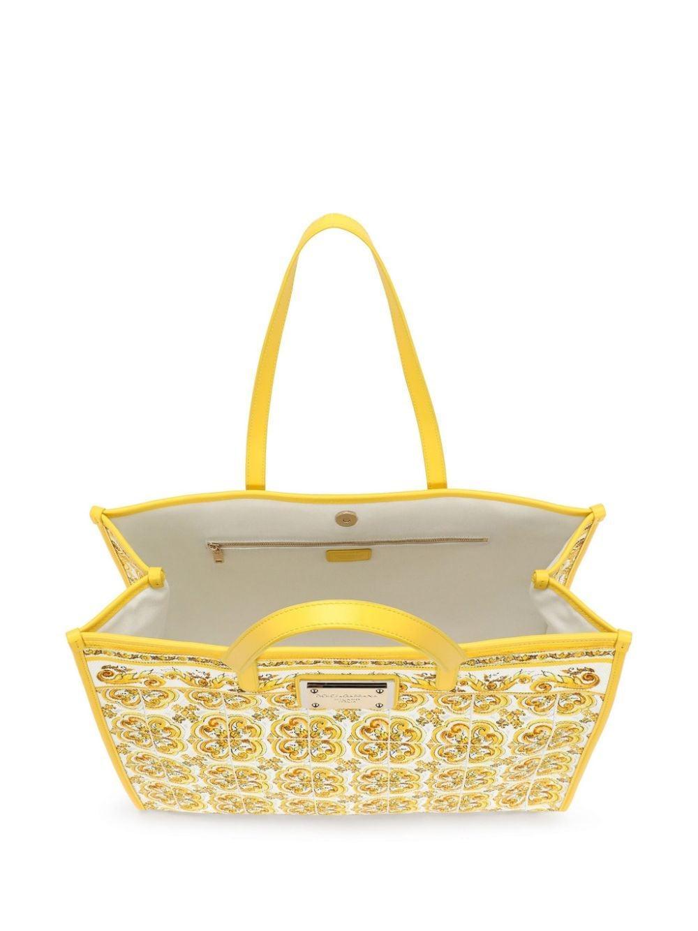 DOLCE & GABBANA Majolica-print Canvas Tote Bag In Yellow Product Image