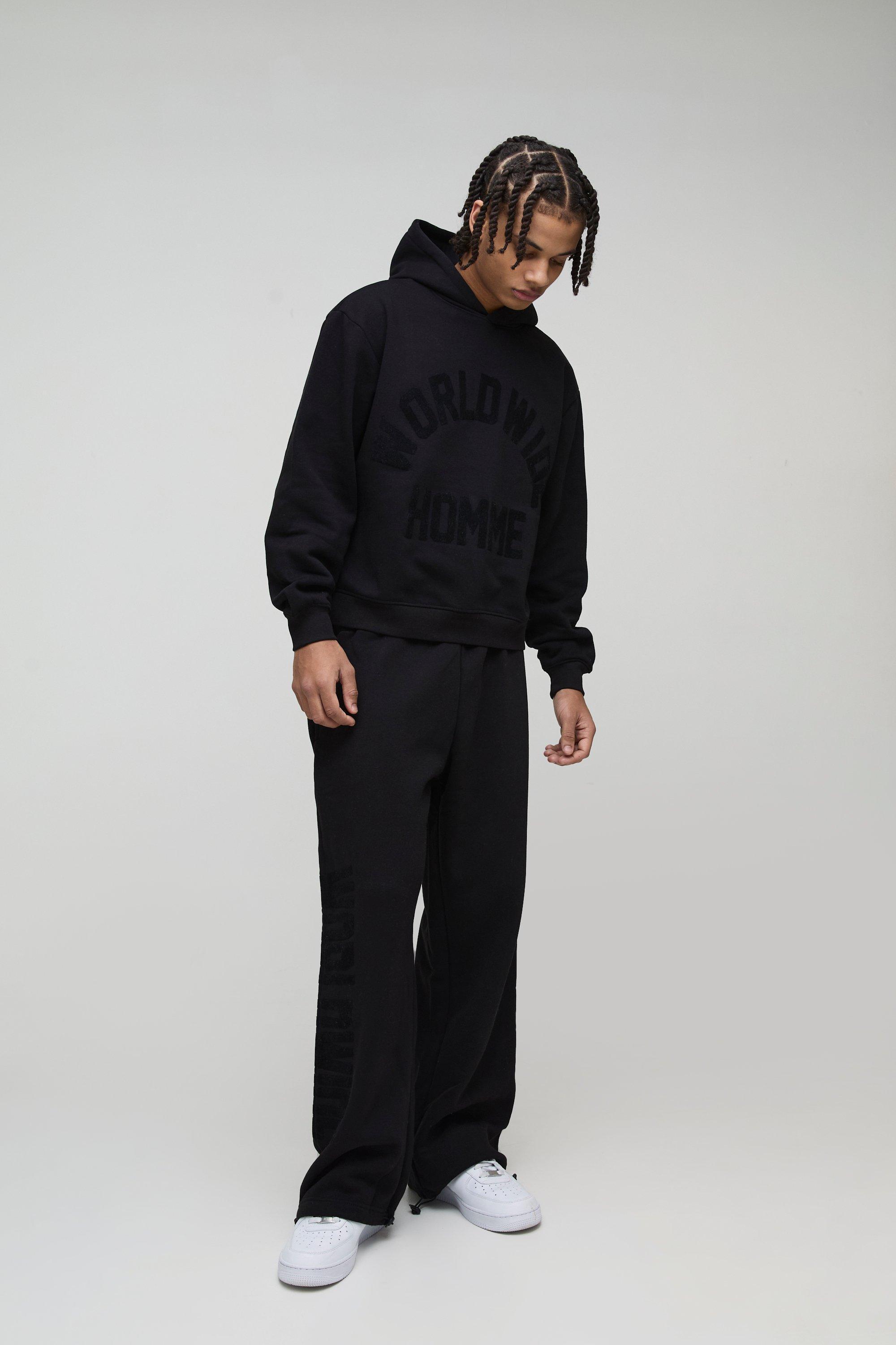 Oversized Boxy Flock Print Wide Leg Tie Cuff Tracksuit | boohooMAN USA product image