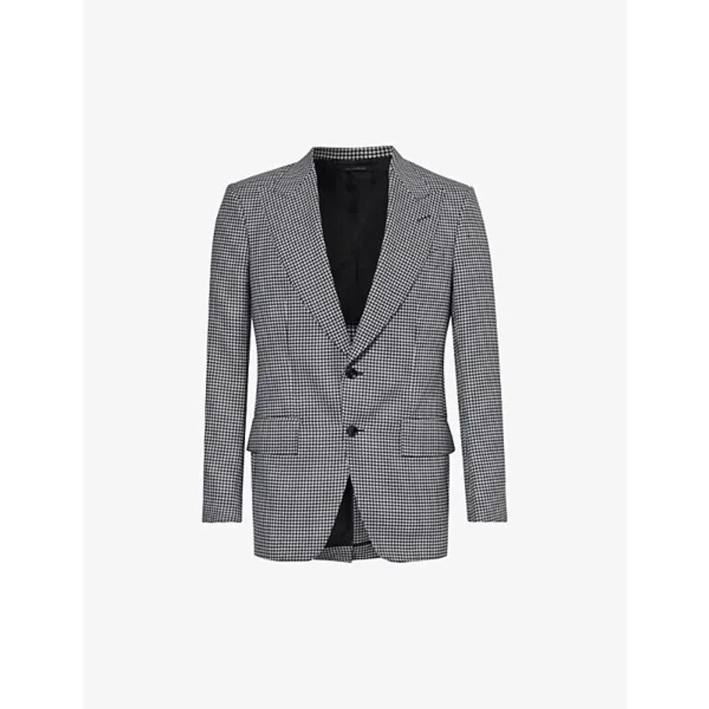 TOM FORD Houndstooth-pattern Single-breasted Blazer In Black & White Product Image