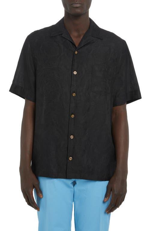 Versace Barocco Silhouette Jacquard Short Sleeve Button-Up Camp Shirt Product Image