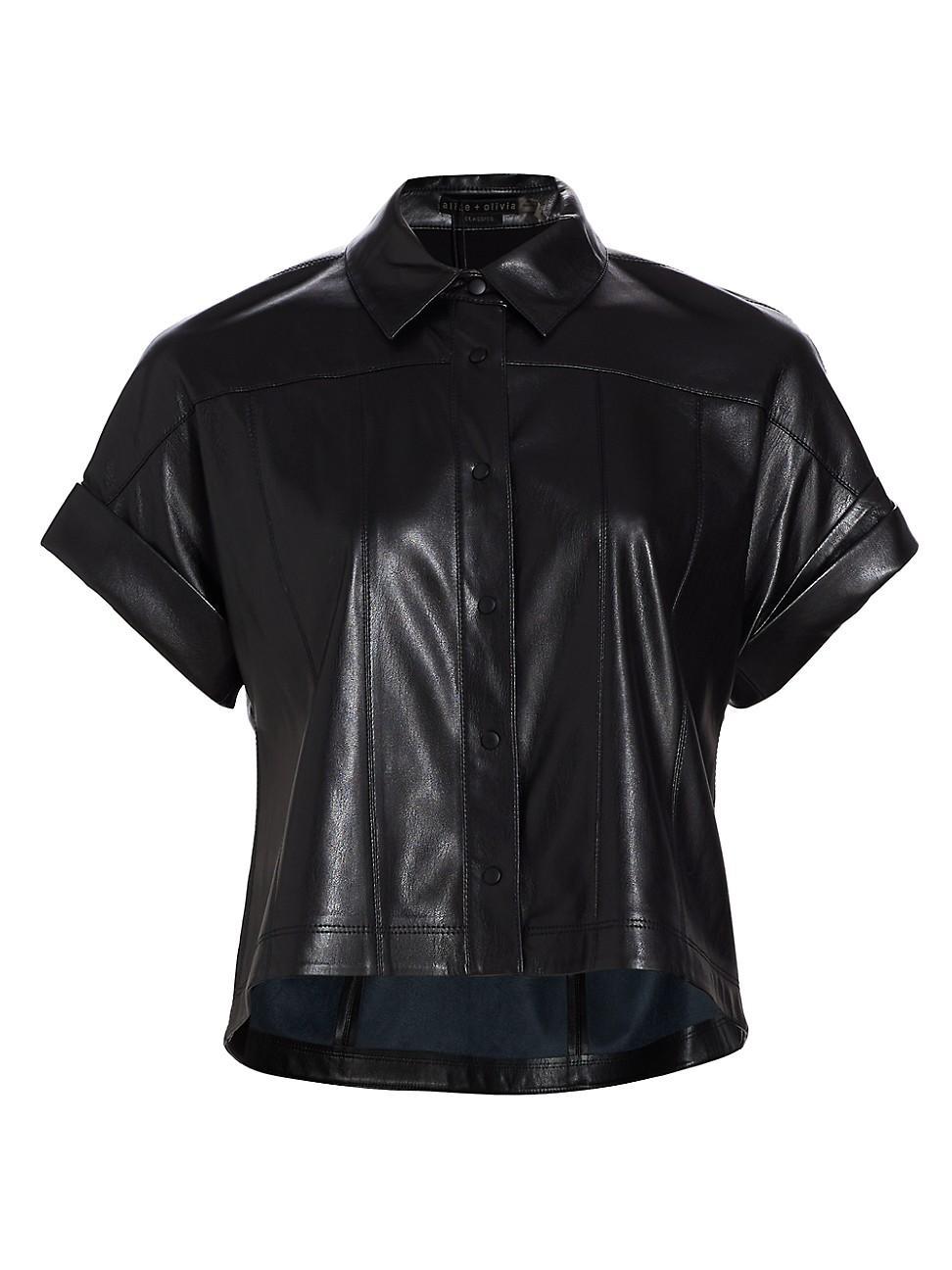 Alice + Olivia Edyth Faux Leather Snap-Up Shirt Product Image