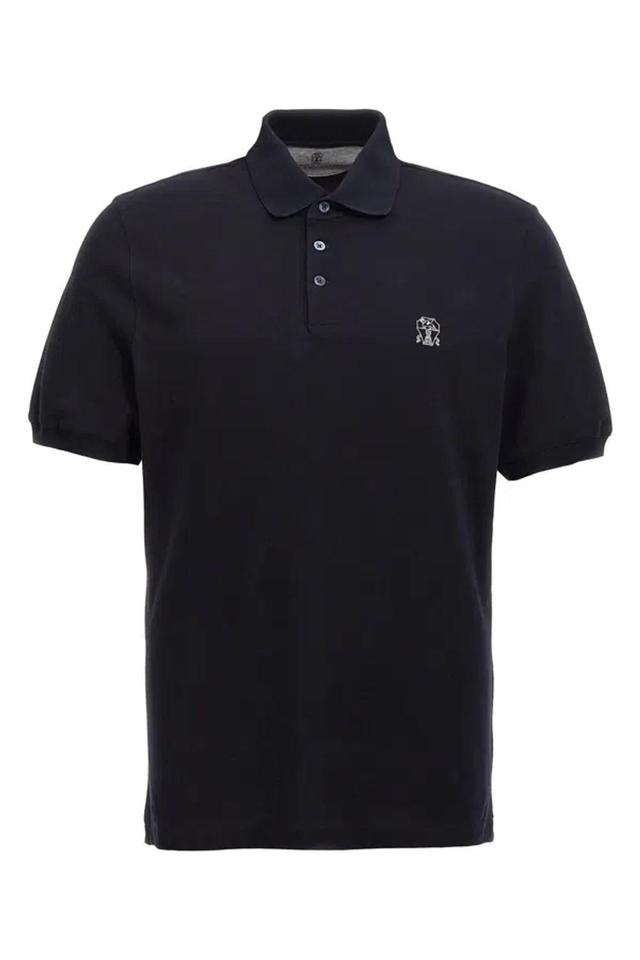 BRUNELLO CUCINELLI Men Logo Print Polo Shirt In Blue Product Image