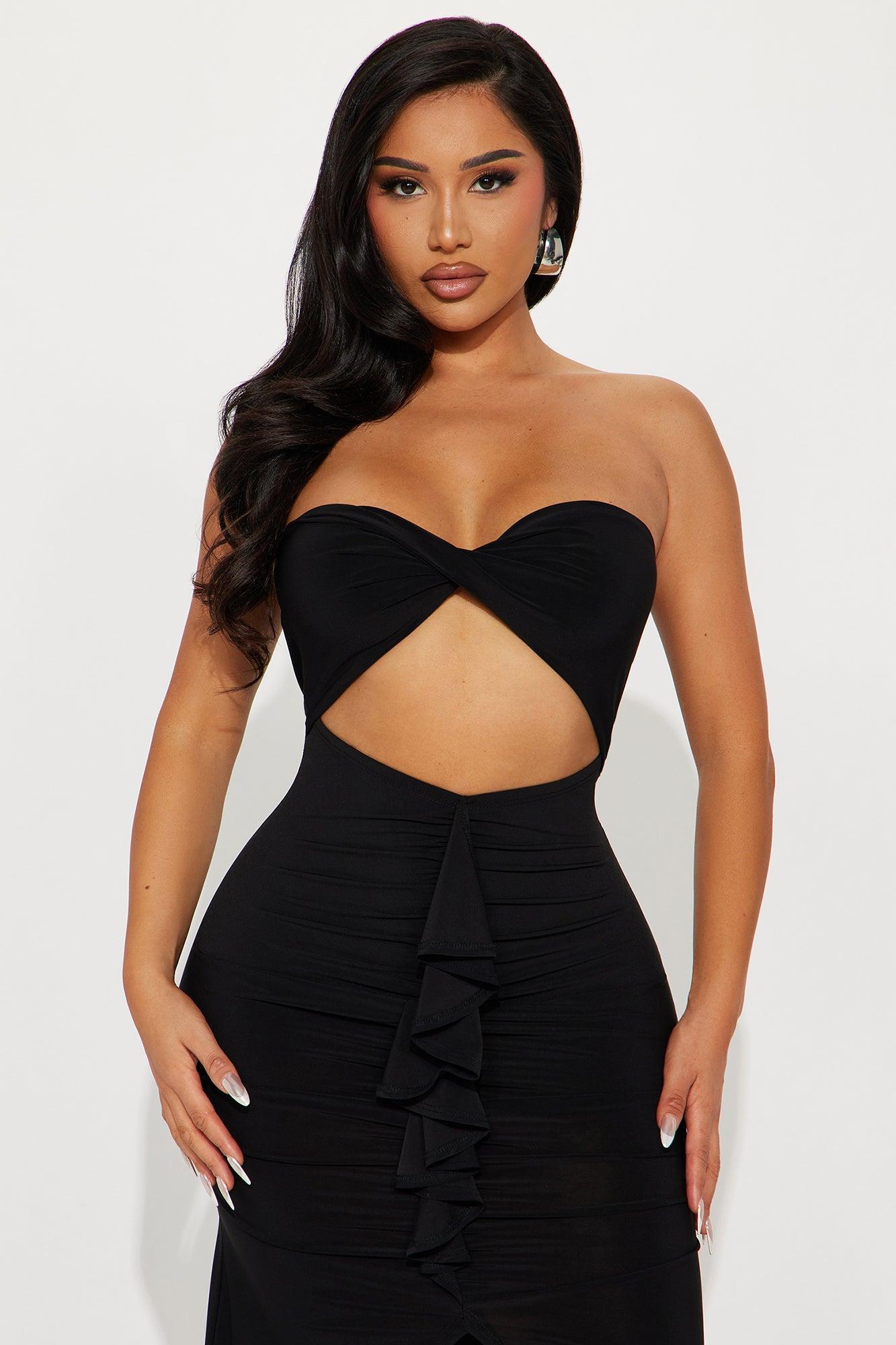 Marina Strapless Ruched Gown - Black Product Image