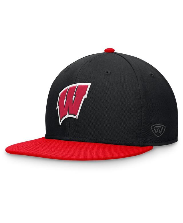 Top of the World Mens Black Wisconsin Badgers Rally Two-Tone Fitted Hat - Black, Red Product Image