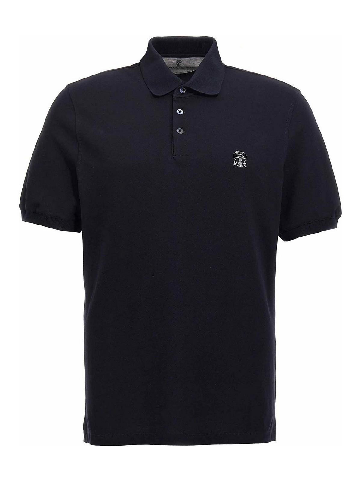 BRUNELLO CUCINELLI Men Logo Print Polo Shirt In Blue Product Image