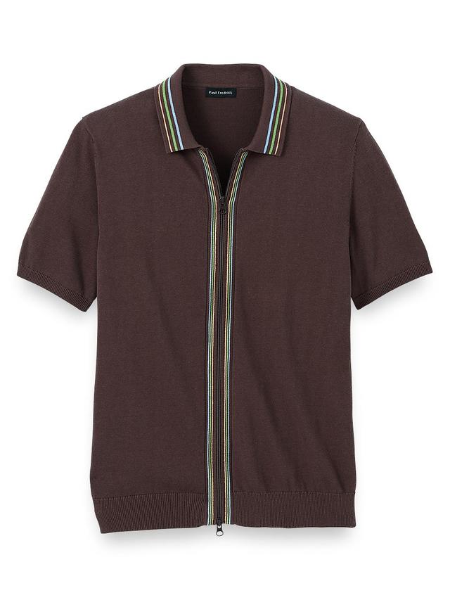 Cotton Full Zip Polo - Brown Product Image