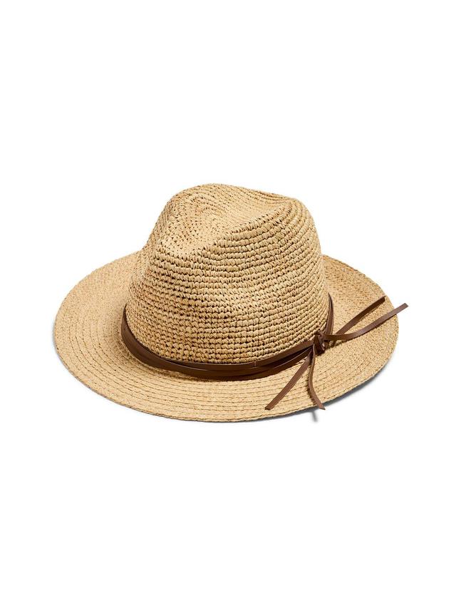 Raffia Trim Crochet Fedora - Natural Product Image