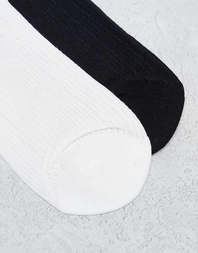 Cotton On pointelle knee socks 2 pack in white black Product Image