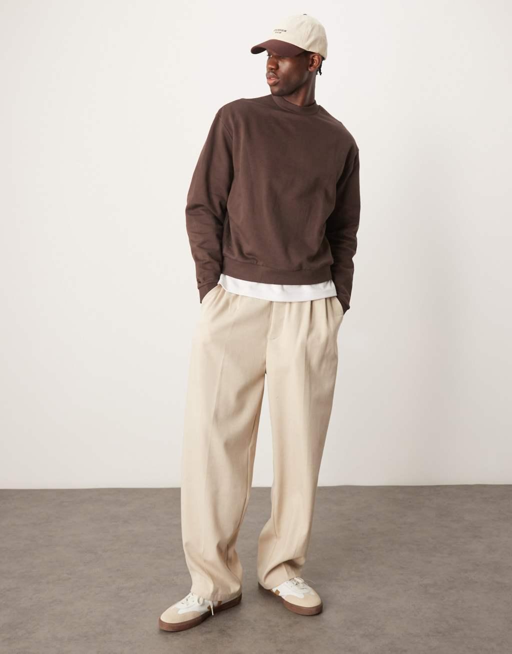 ASOS DESIGN essential boxy oversized sweatshirt in brown Product Image