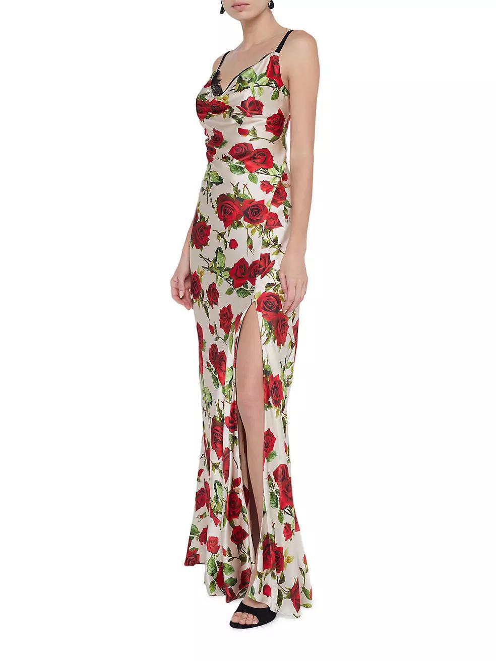 Venice Floral Silk Cowlneck Gown Product Image