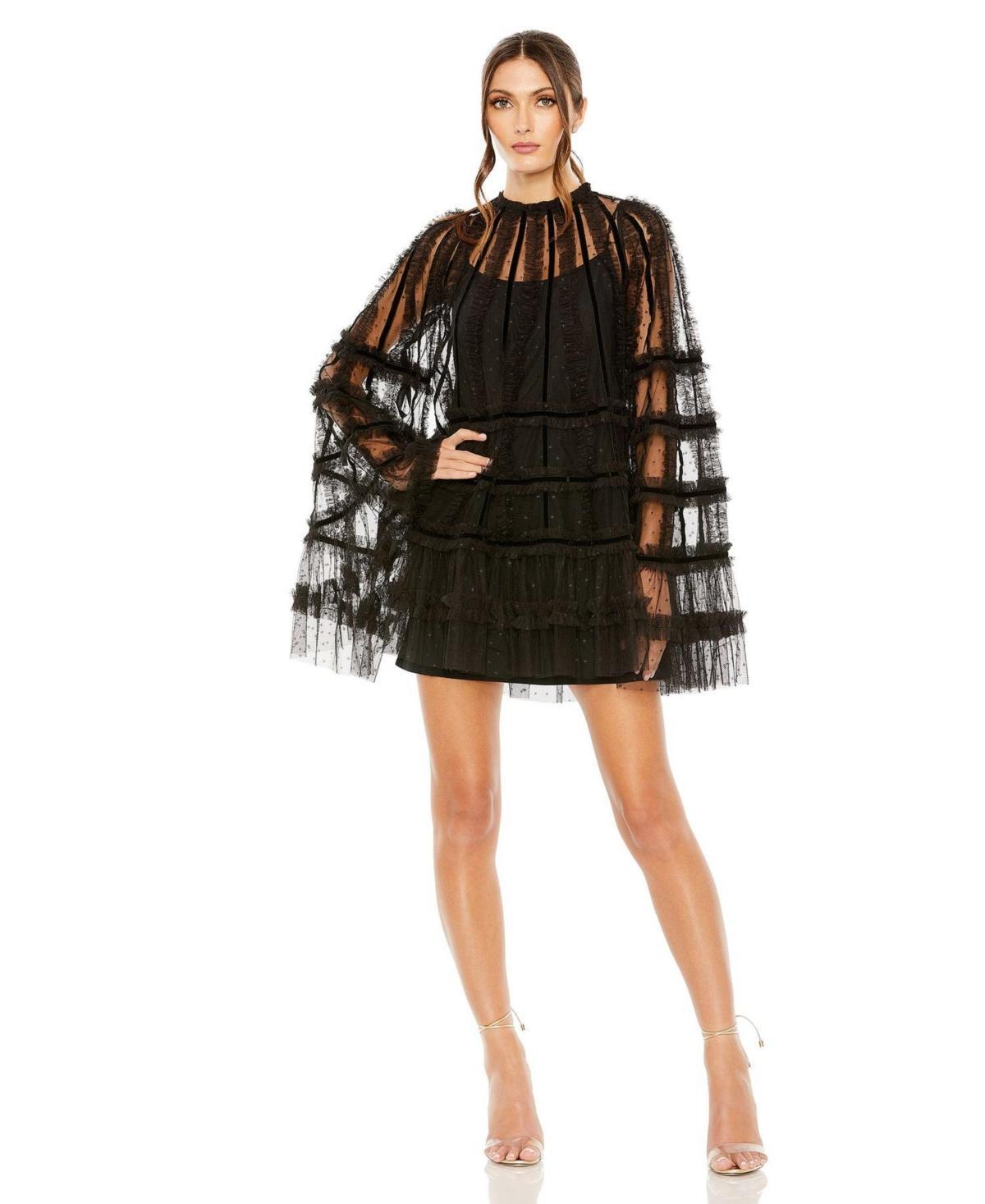 Mac Duggal Bell Sleeve Ruffle Tulle Cocktail Minidress product image