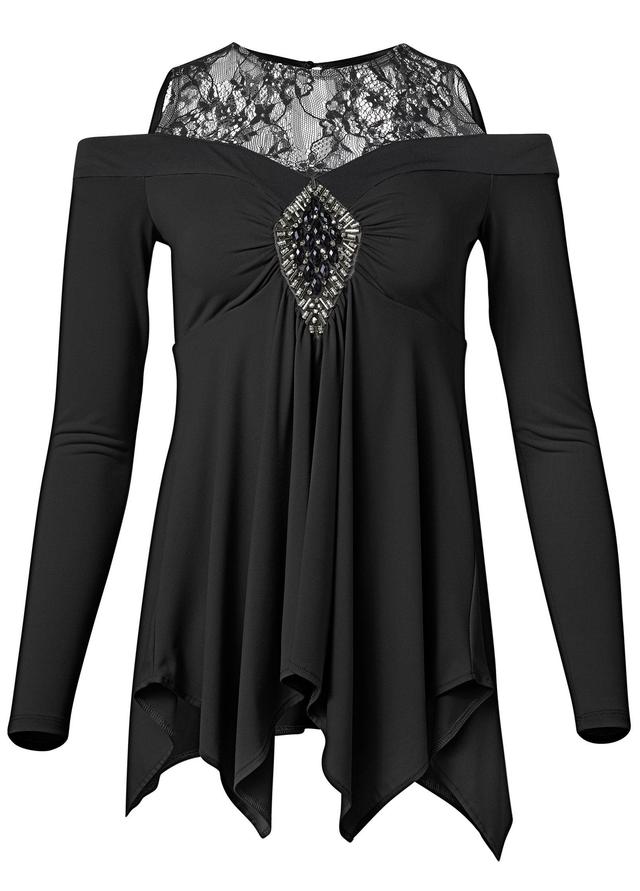 Sparkle Medallion Lace Top - Black Product Image