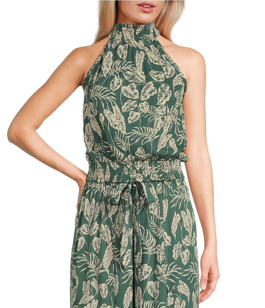 Angie Mock Neck Sleeveless Coordinating Tropical Elastic Waist Top Product Image