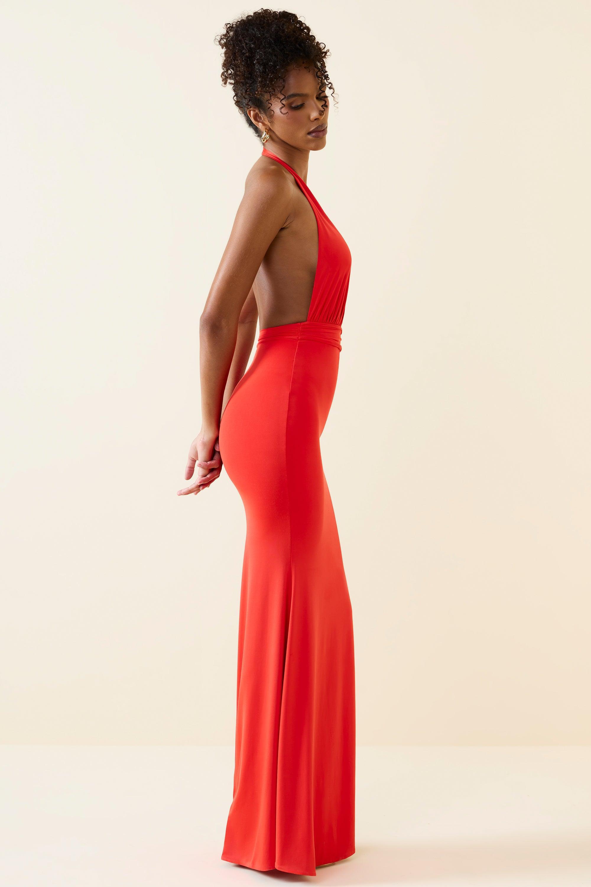 Halterneck Cut-Out Maxi Dress in Scarlet Product Image