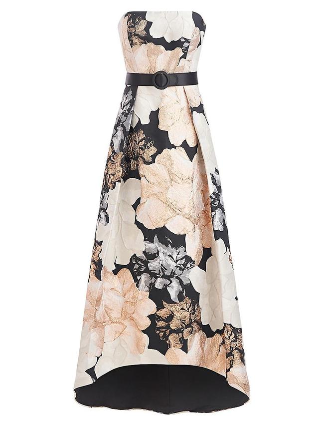 Kay Unger Bella Metallic Floral Print Strapless Dress Product Image