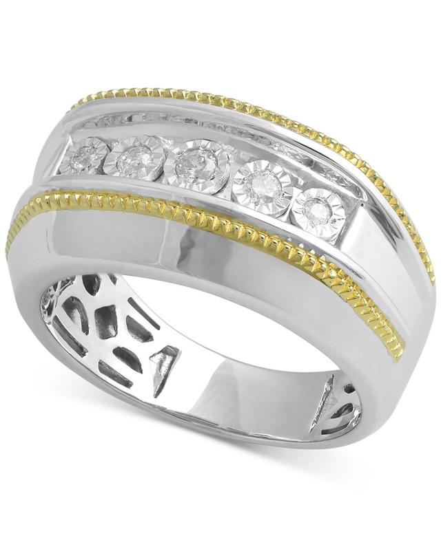 Mens Diamond Two-Tone Ring (1/5 ct. t.w.) in Sterling Silver & 14k Gold-Plate Product Image