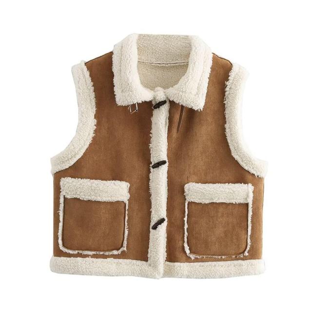 Collared Plain Fleece Lined Togle Vest Product Image