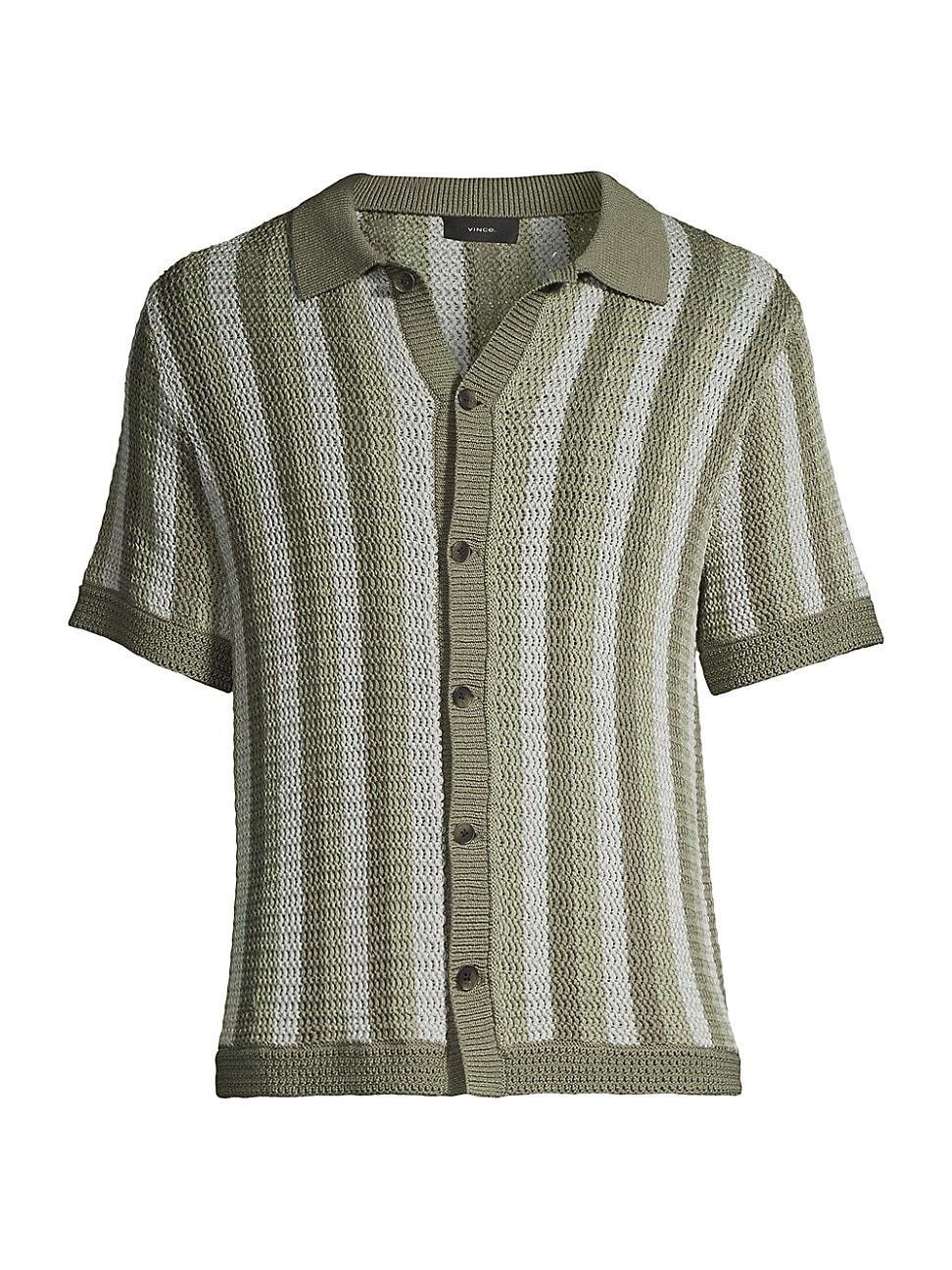 Mens Crochet-Knit Cotton Button-Front Shirt Product Image