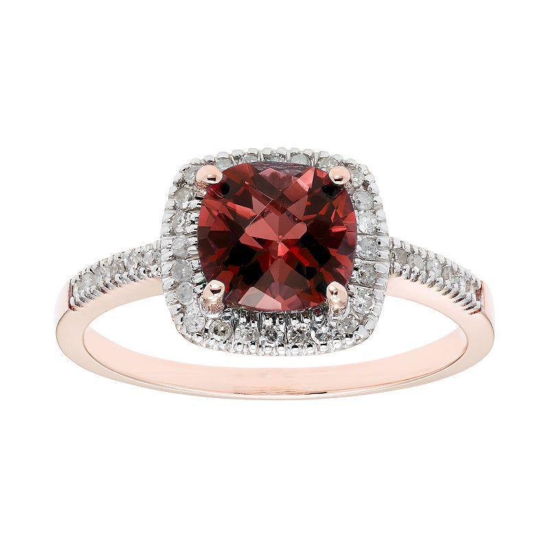 Garnet 10K Gold & 1/5 Carat T.W. Diamond Frame Ring, Womens Red Product Image