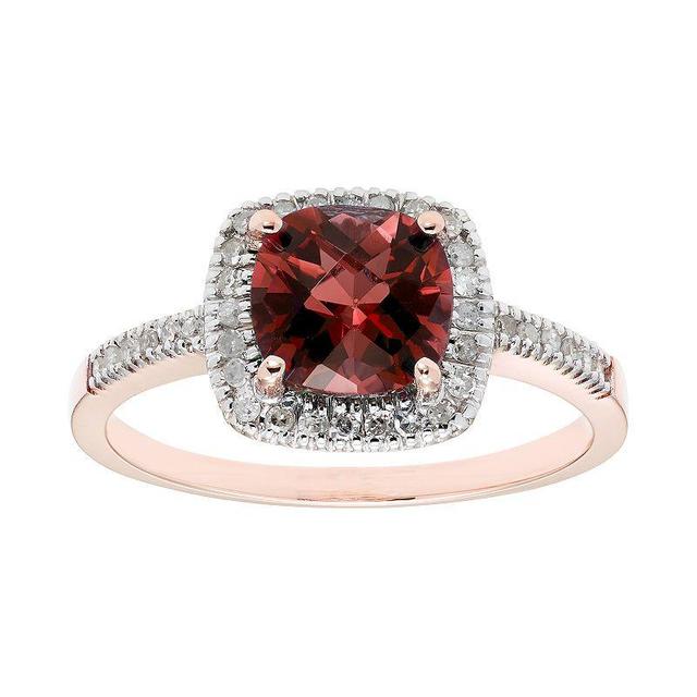 Garnet 10K Gold & 1/5 Carat T.W. Diamond Frame Ring, Womens Pink Product Image