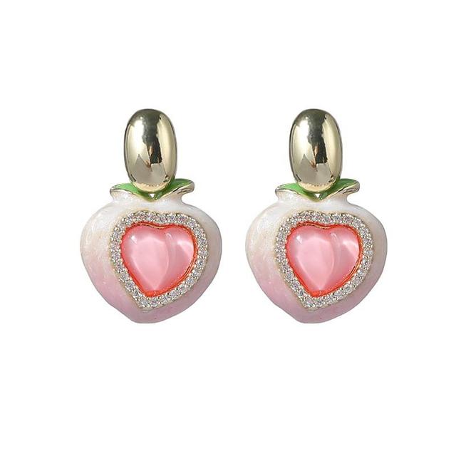 Rhinestone Heart Peach Drop Earring Product Image