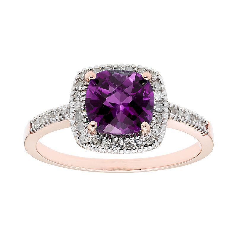 10K Gold & 1/5 Carat T.W. Diamond Amethyst Ring, Womens White Product Image