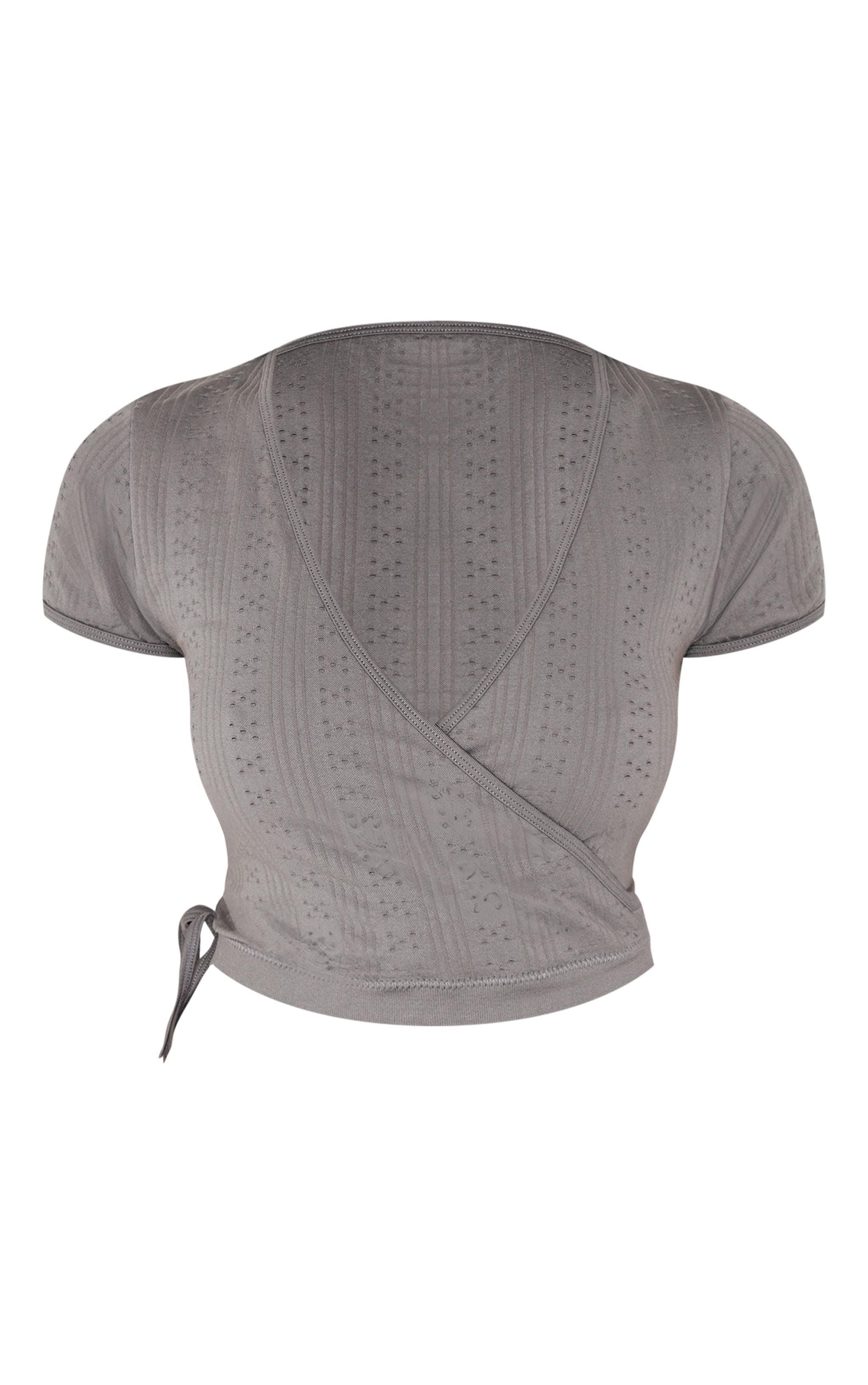 Charcoal Contour Pointelle Cross Over Detail Crop Top Product Image