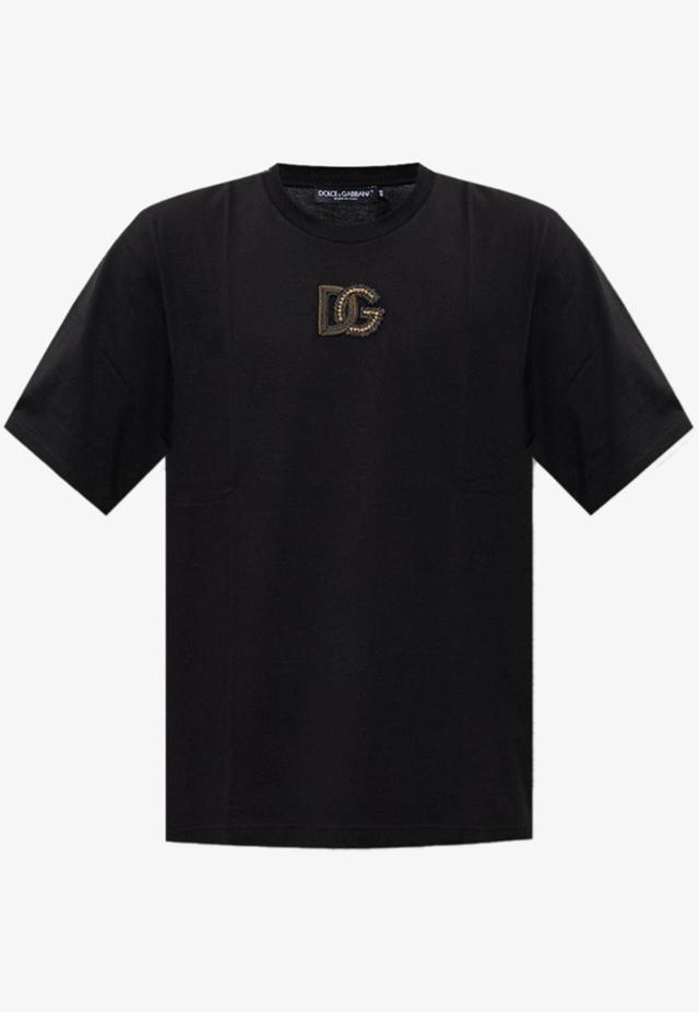 Bead-embellished Logo Short-sleeved T-shirt In Black Product Image