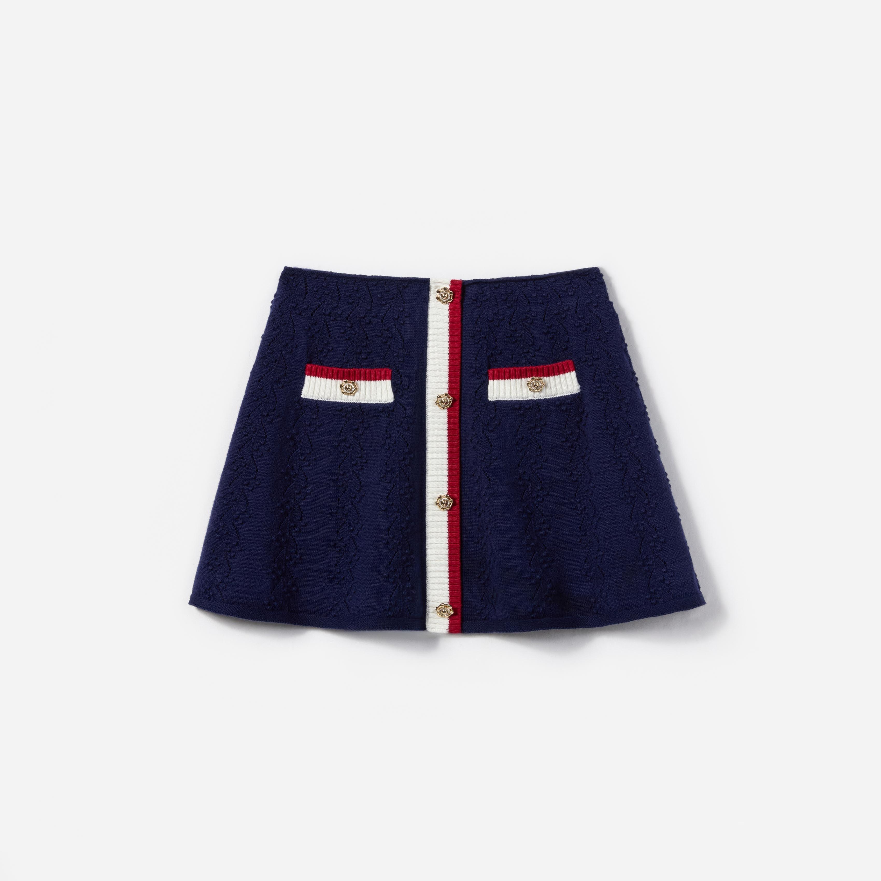 Navy Textured Knit Skirt Product Image