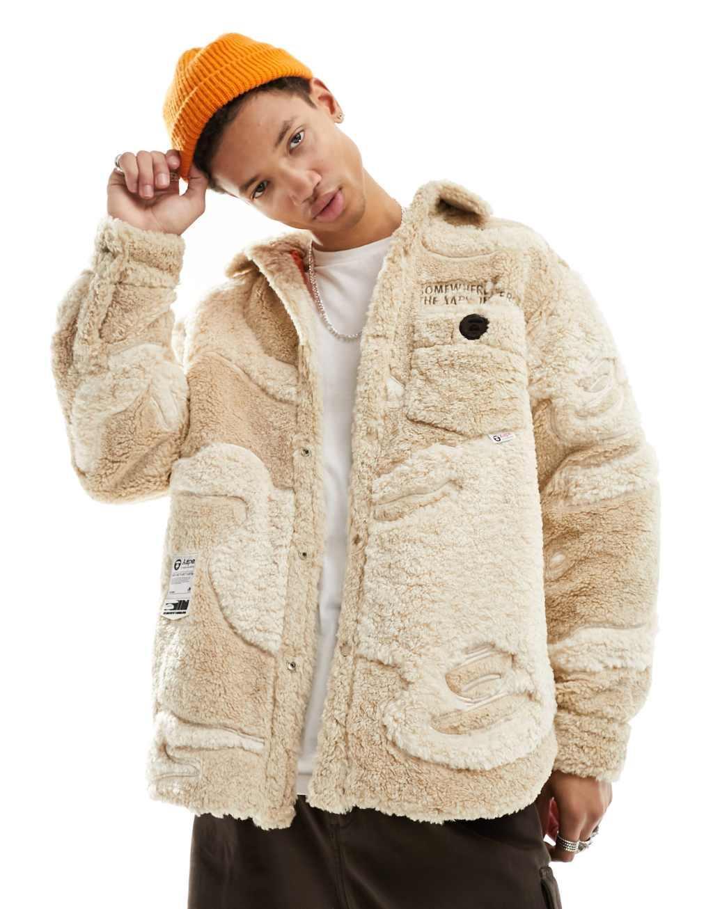 Aape By A Bathing Ape sherpa shirt in off white Product Image