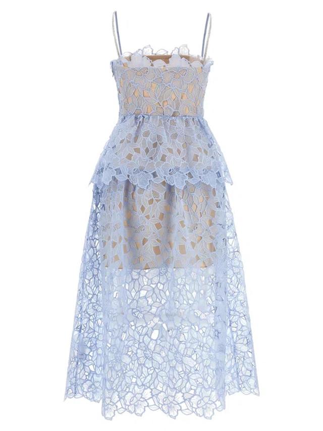 Blue Organza Lace Midi Dresses Light Blue Product Image