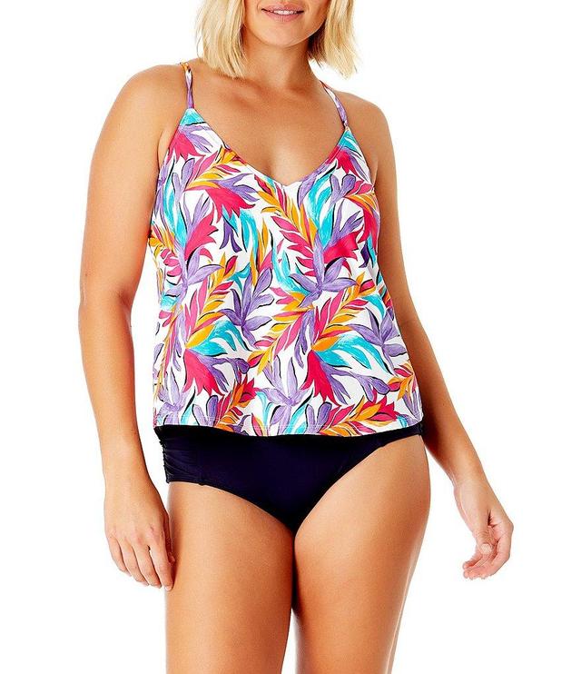 Anne Cole Dance Floor Palm Print V-Neck Tankini Swim Top Product Image