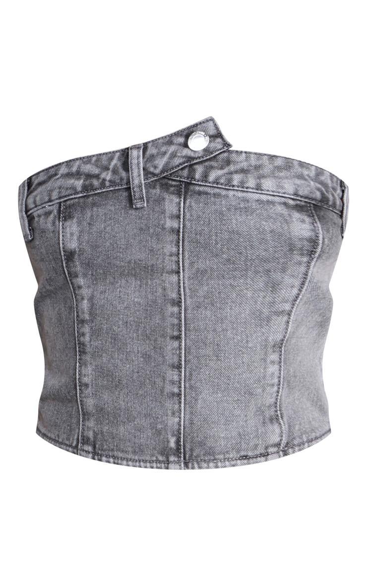 Petite Grey Denim Button Detail Corset Product Image