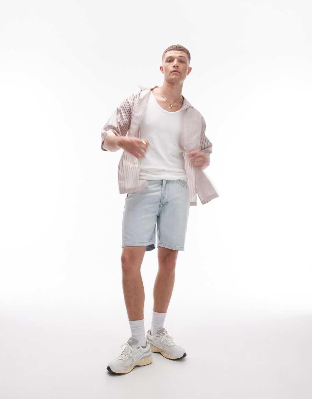 Topman straight leg denim shorts in bleach Product Image