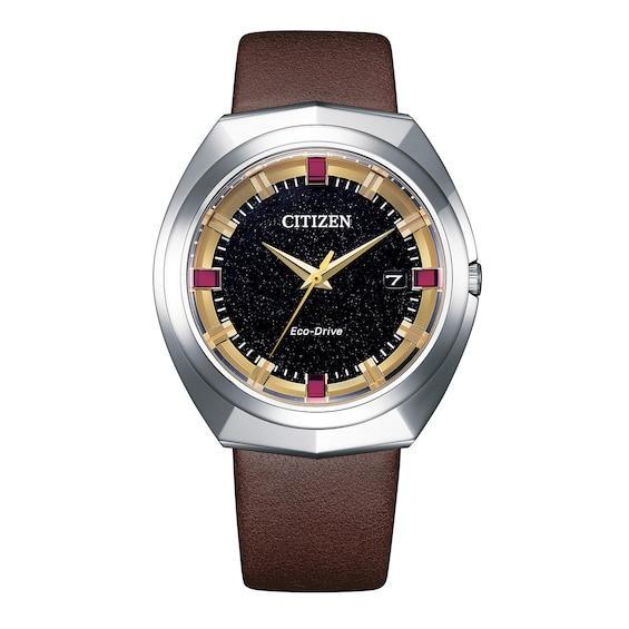 Citizen Mens Brown Leather Strap Eco-Drive Water Resistance 100 Stainless Steel Watch Product Image