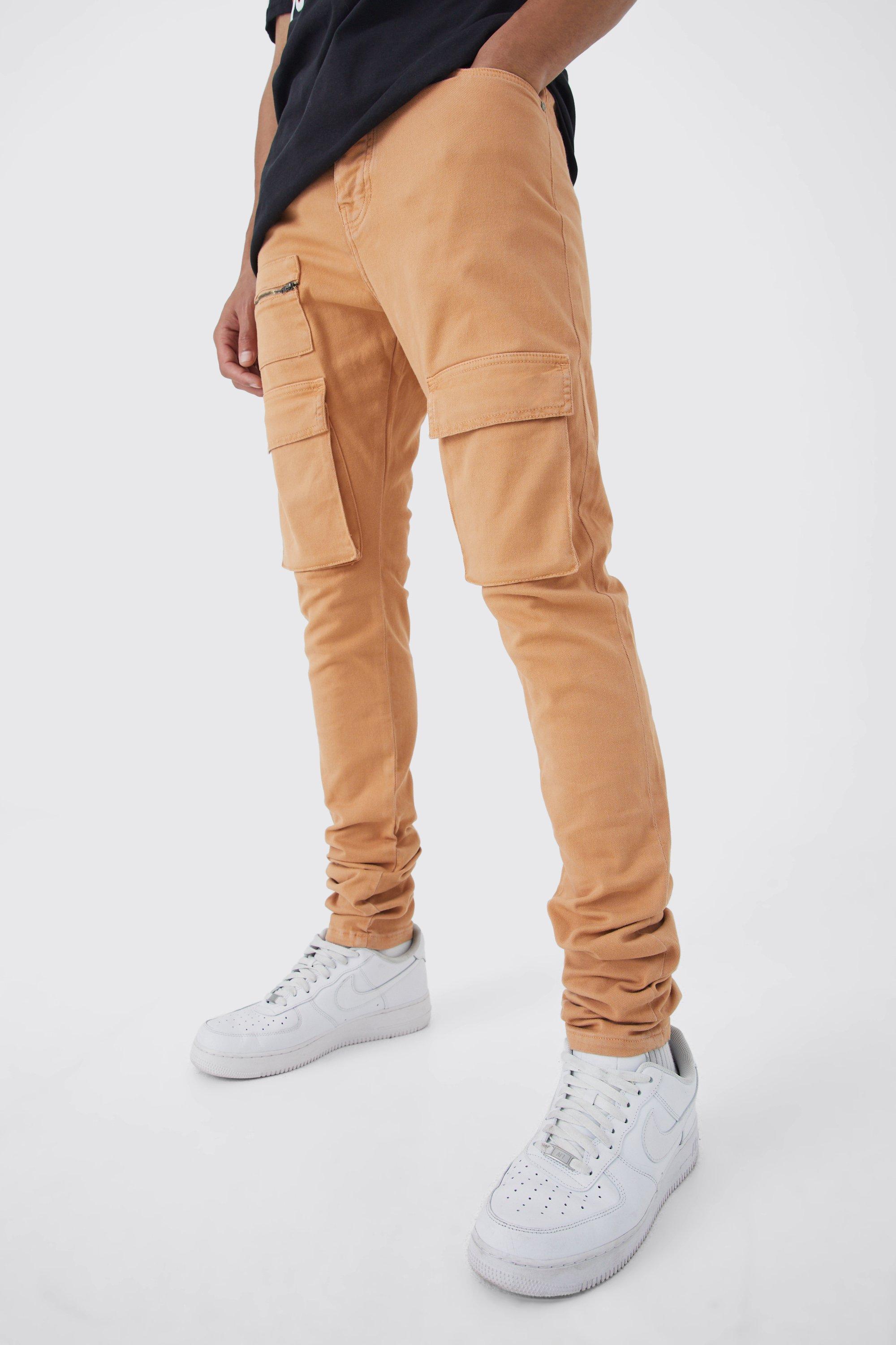 Tall Fixed Waist Skinny Stacked Zip Cargo Pants | boohooMAN USA Product Image