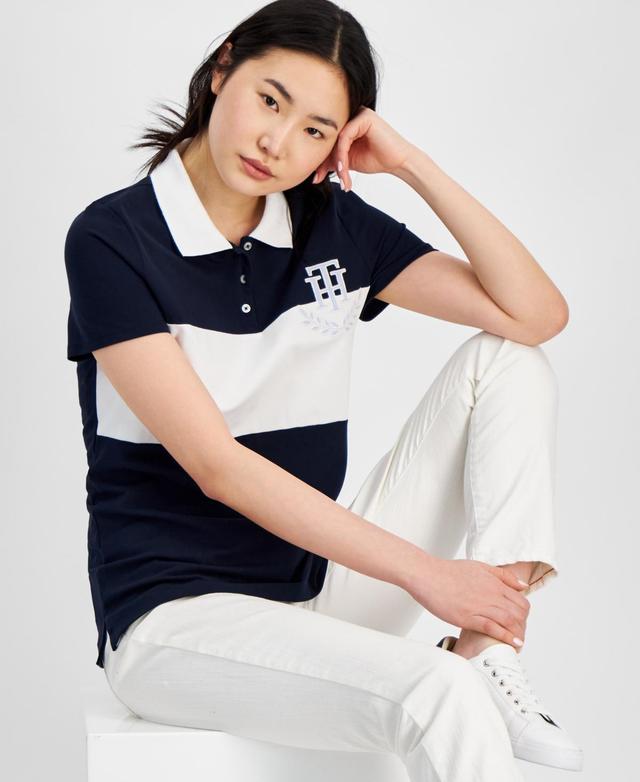 Tommy Hilfiger Womens Logo Applique Colorblocked Polo Shirt Product Image