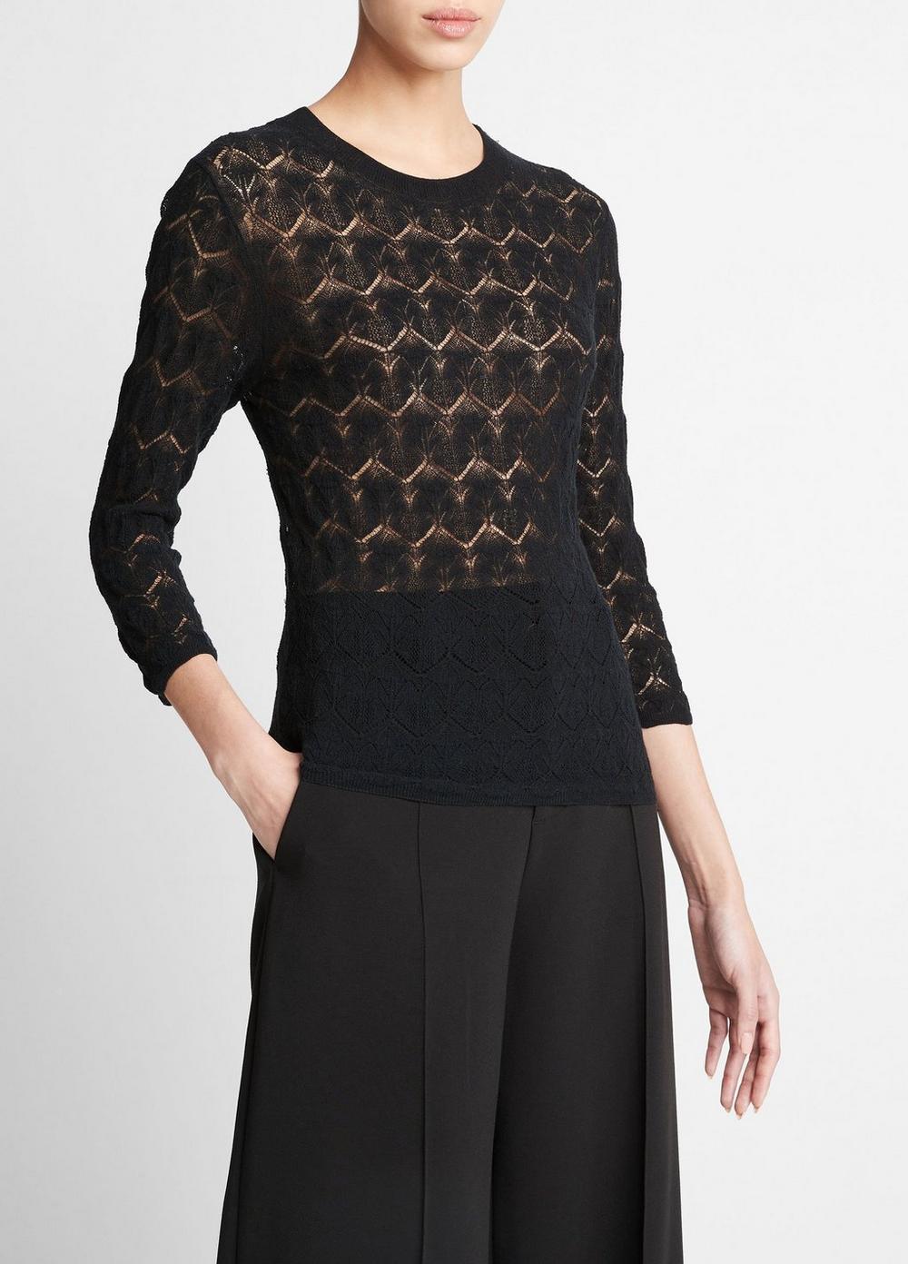 Fine Lace Cotton Three-Quarter-Sleeve Sweater Product Image