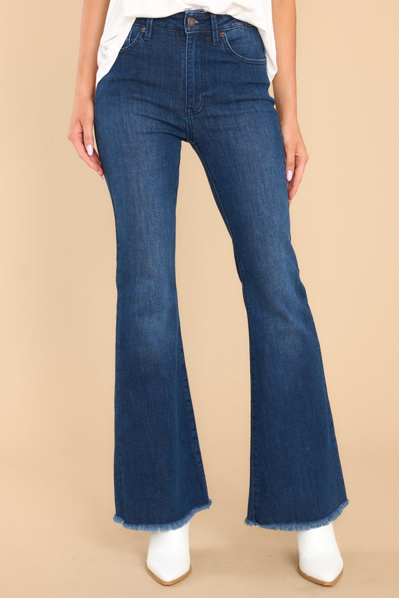 Just USA Jump Out Dark Denim Stretch Flare Jeans Blue Product Image