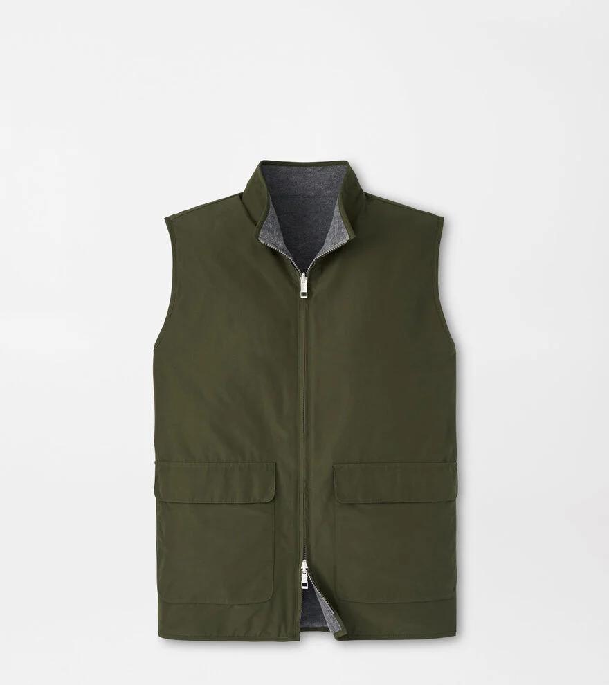 Peter Millar Mens Brentwood Reversible Fleece Vest | Color: Dark Olive | Size: M Product Image