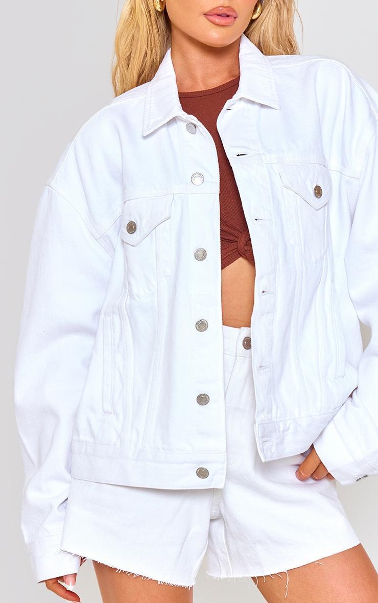 White Classic Oversized Denim Jacket Product Image