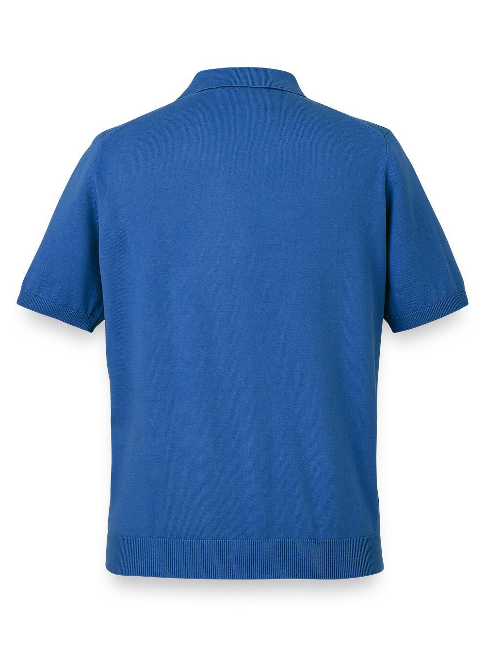 Cotton Three Button Camp Collar Sweater - Cobalt Product Image