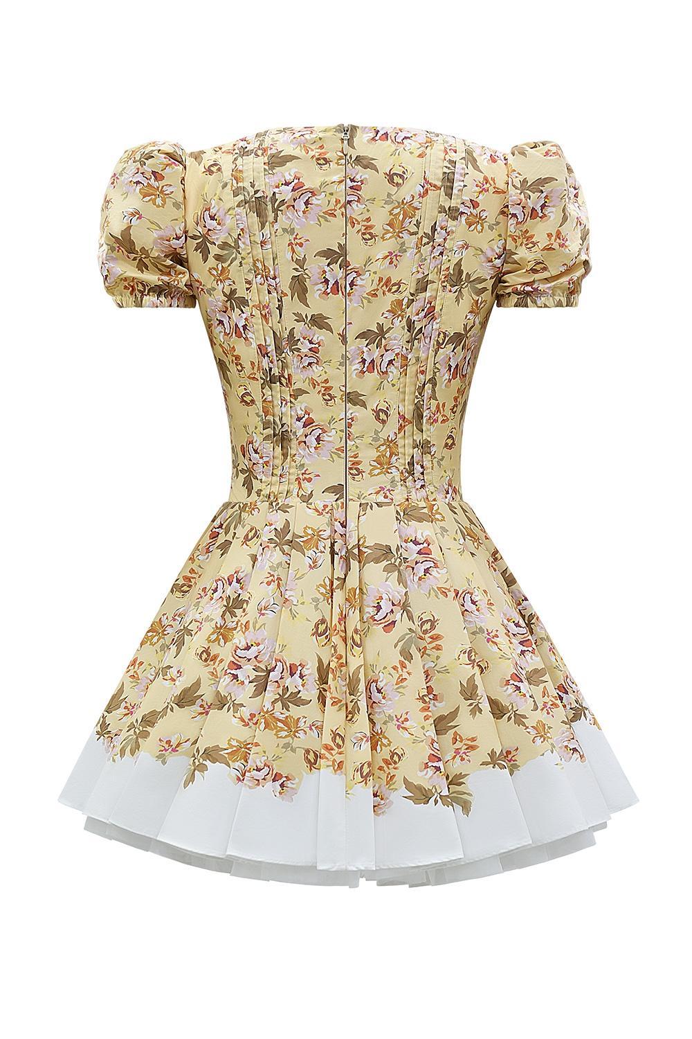 Imani Honeyflower Print Pleated Cotton Mini Dress Product Image