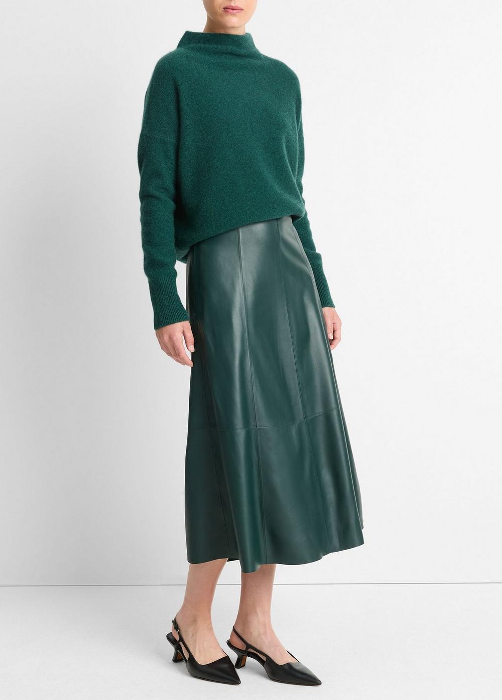 Mid-Rise Flared Leather Skirt Product Image